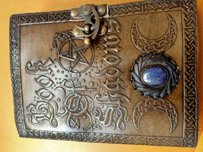 Leather Journal - Book of Shadows with crystal