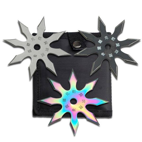 3pc Stainless Steel 8 Point Assorted Color "Ninja" Throwing Stars